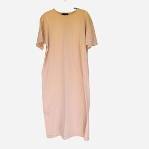Vintage Eddie Bauer 100% Cotton Beige T shirt Midi Dress Granola Casual Basics